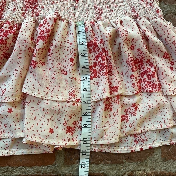 Princess Polly Cream & Red Floral Sheer V-Neck Wide Smocked Waist Mini Dress 8 - Picture 15 of 16